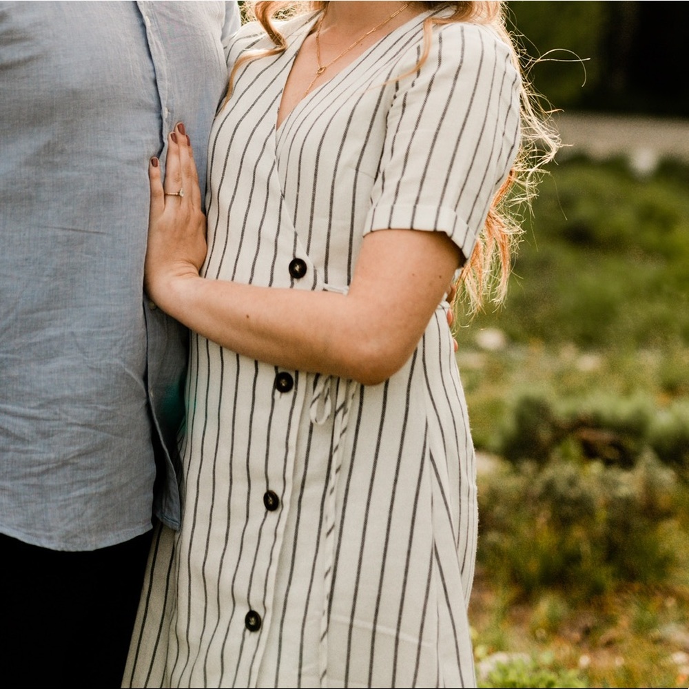 Bohme White & Navy Stripe Wrap Dress
